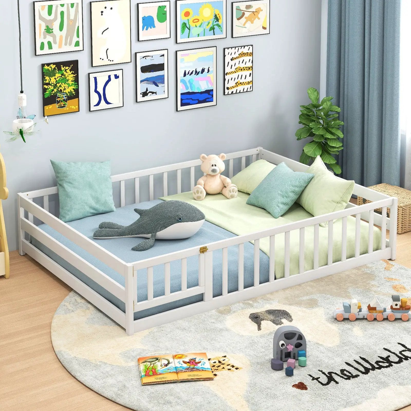Full Size Floor Bed with Full Length Safety Guardrails by DirectDeals