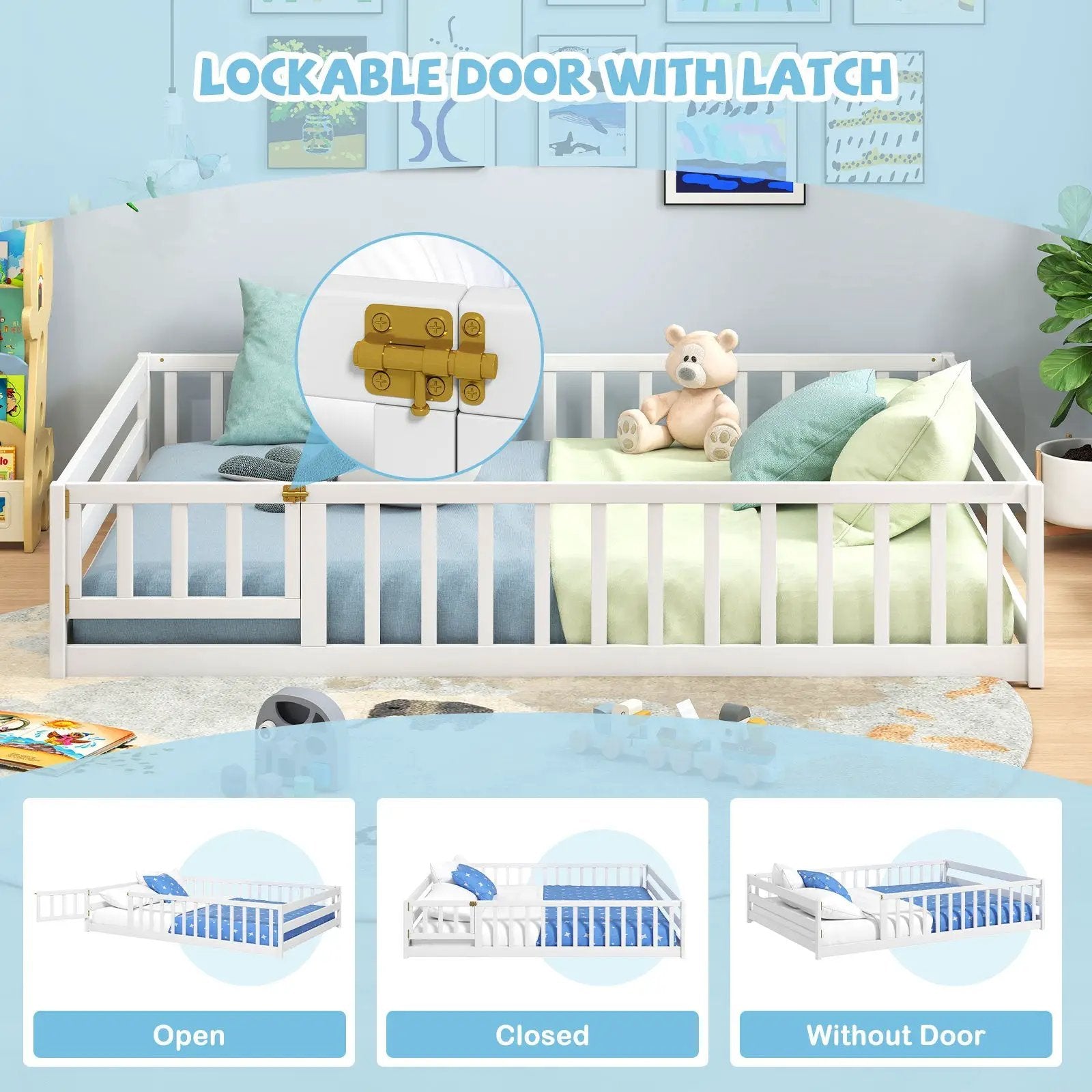 Full Size Floor Bed with Full Length Safety Guardrails by DirectDeals