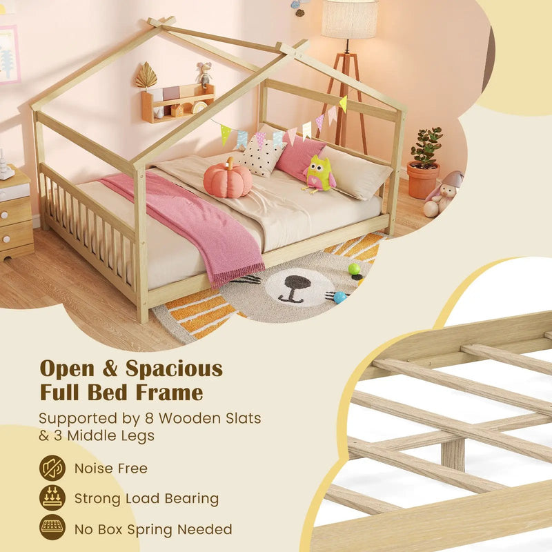 Full Size House Bed Montessori Floor Bed with Headboard by DirectDeals