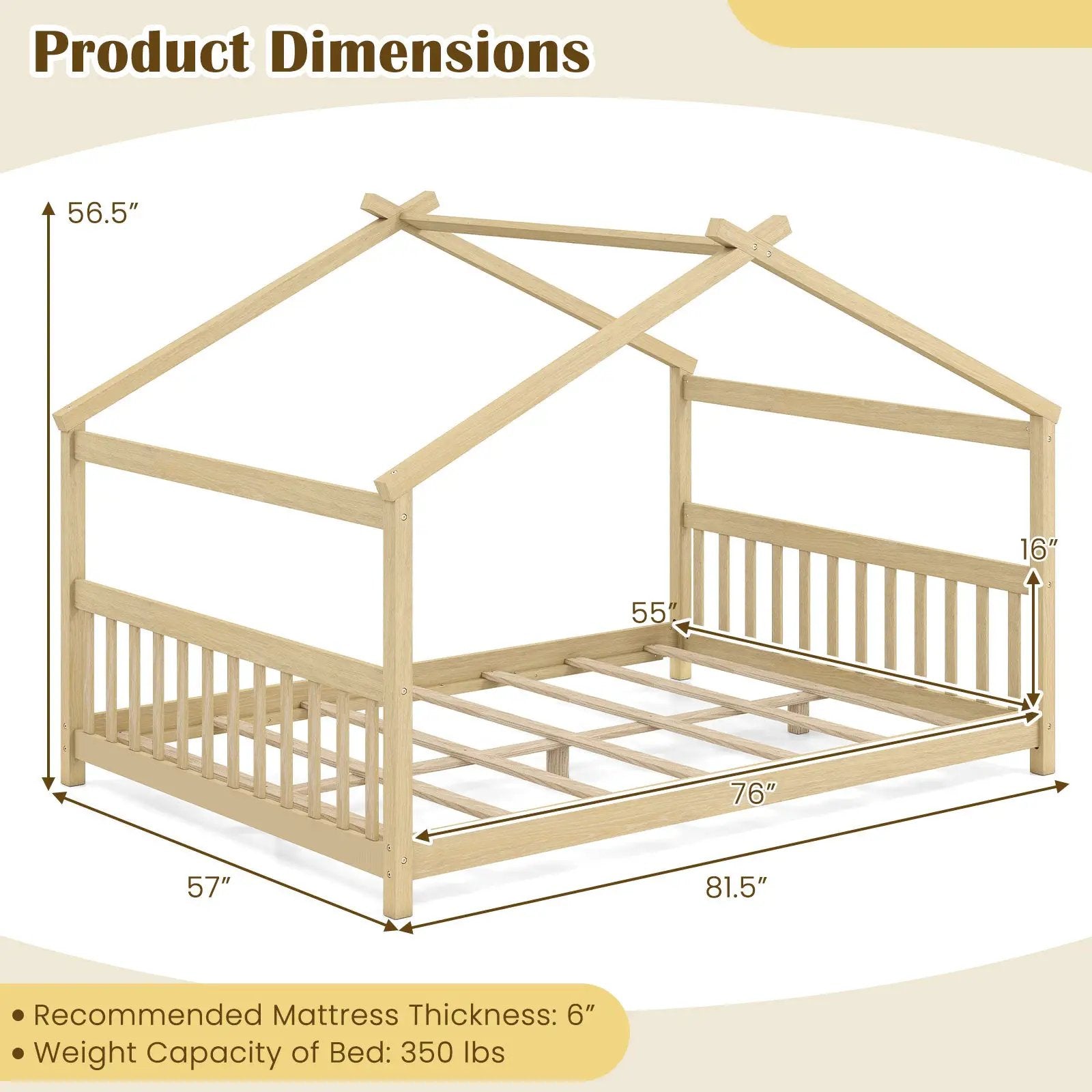 Full Size House Bed Montessori Floor Bed with Headboard by DirectDeals