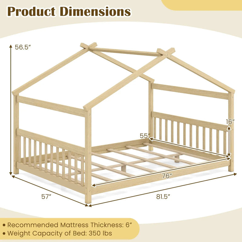 Full Size House Bed Montessori Floor Bed with Headboard by DirectDeals