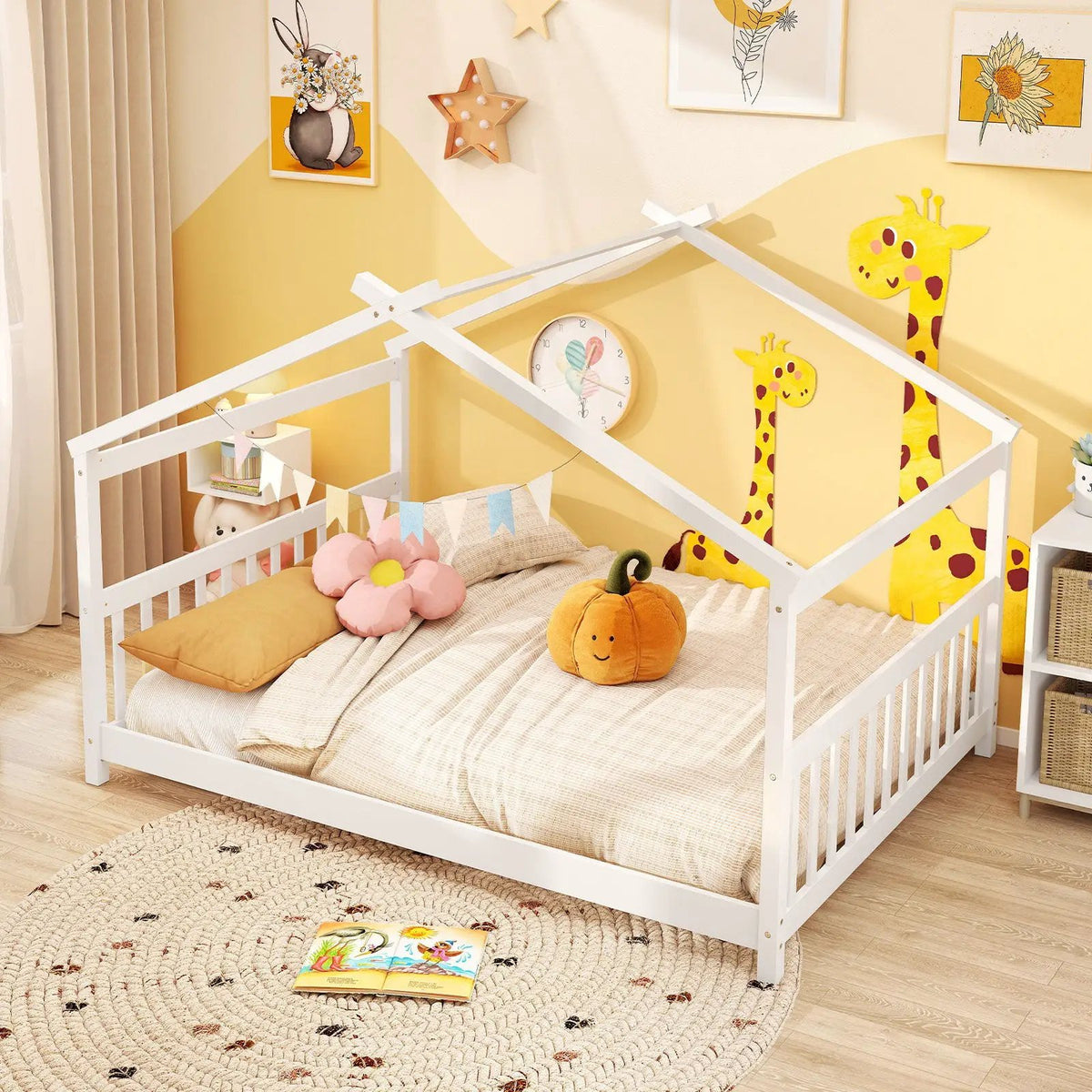 Full Size House Bed Montessori Floor Bed with Headboard, photo 14 of 24