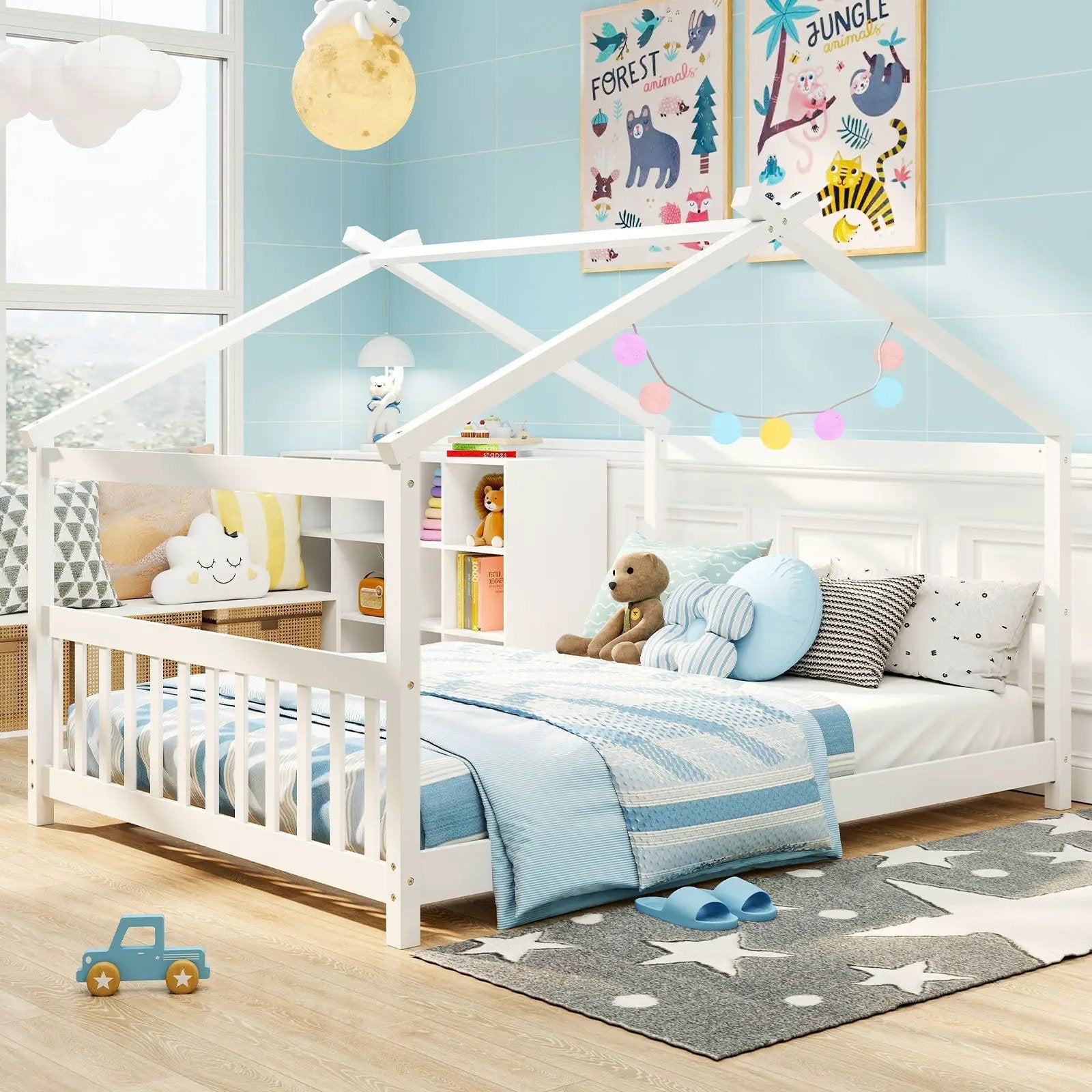 Full Size House Bed Montessori Floor Bed with Headboard by DirectDeals
