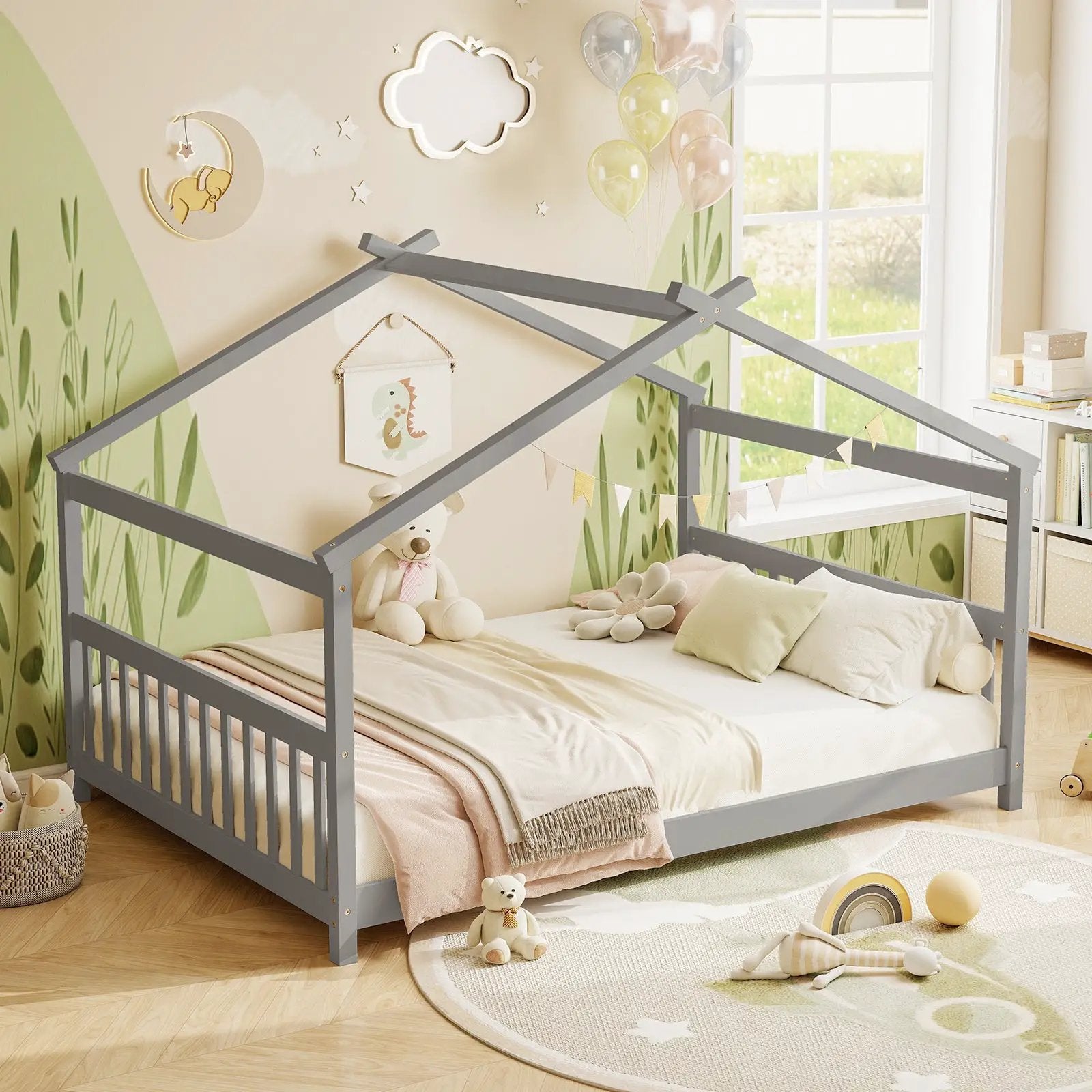 Full Size House Bed Montessori Floor Bed with Headboard by DirectDeals