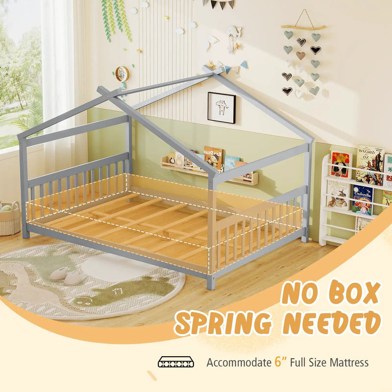 Full Size House Bed Montessori Floor Bed with Headboard by DirectDeals