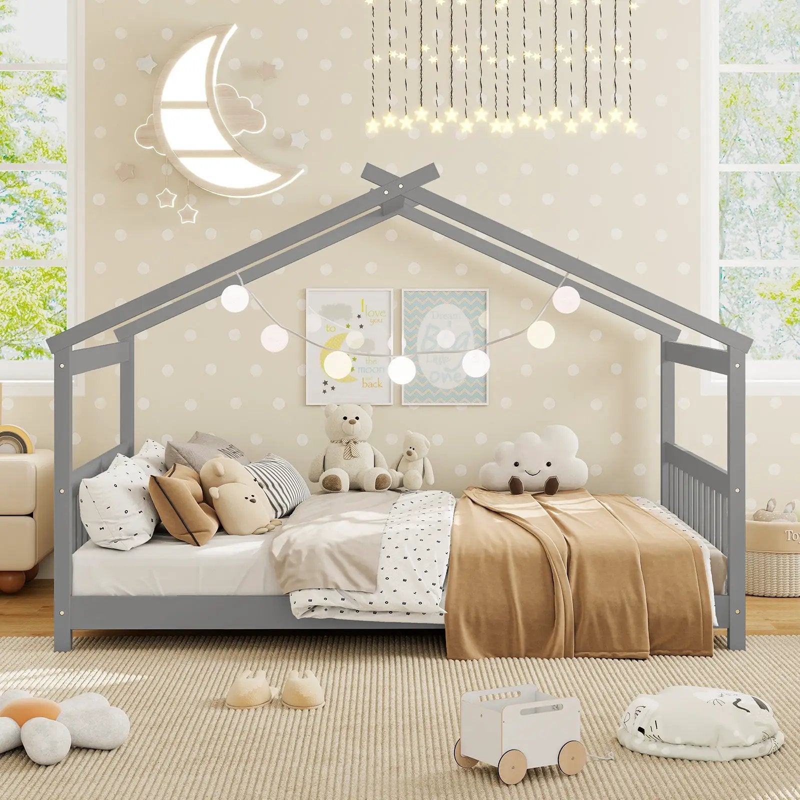 Full Size House Bed Montessori Floor Bed with Headboard by DirectDeals
