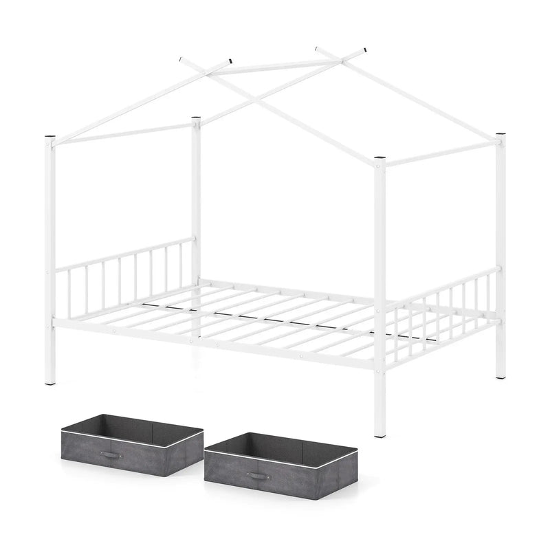 Full Size Metal House Bed with 2 Fabric Drawers for Kids by DirectDeals