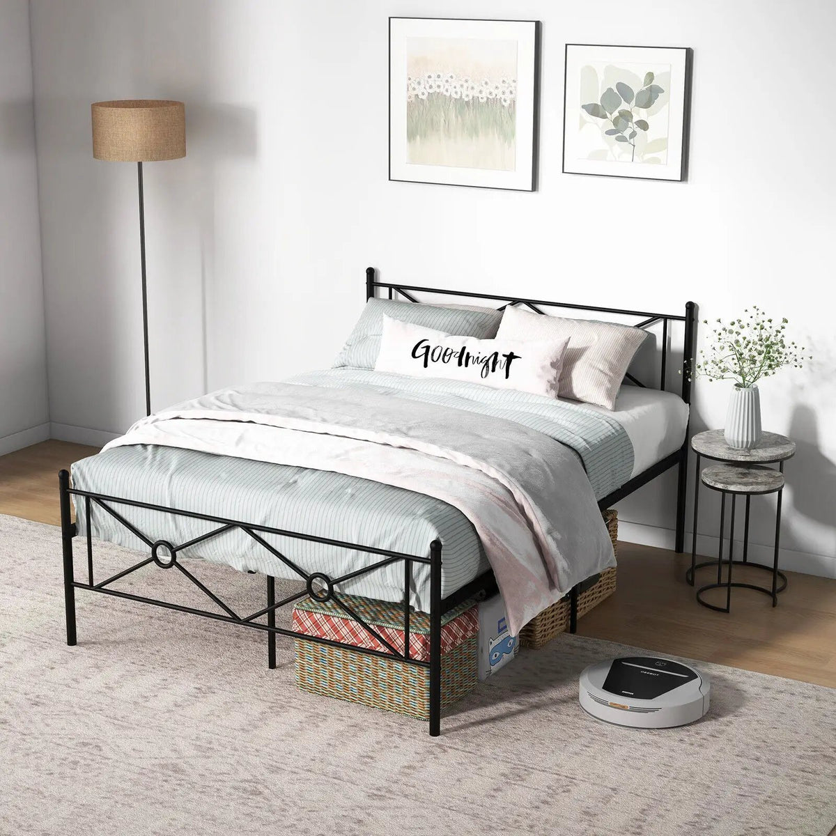 Full/Queen Size Metal Platform Bed Frame with Headboard and Footboard