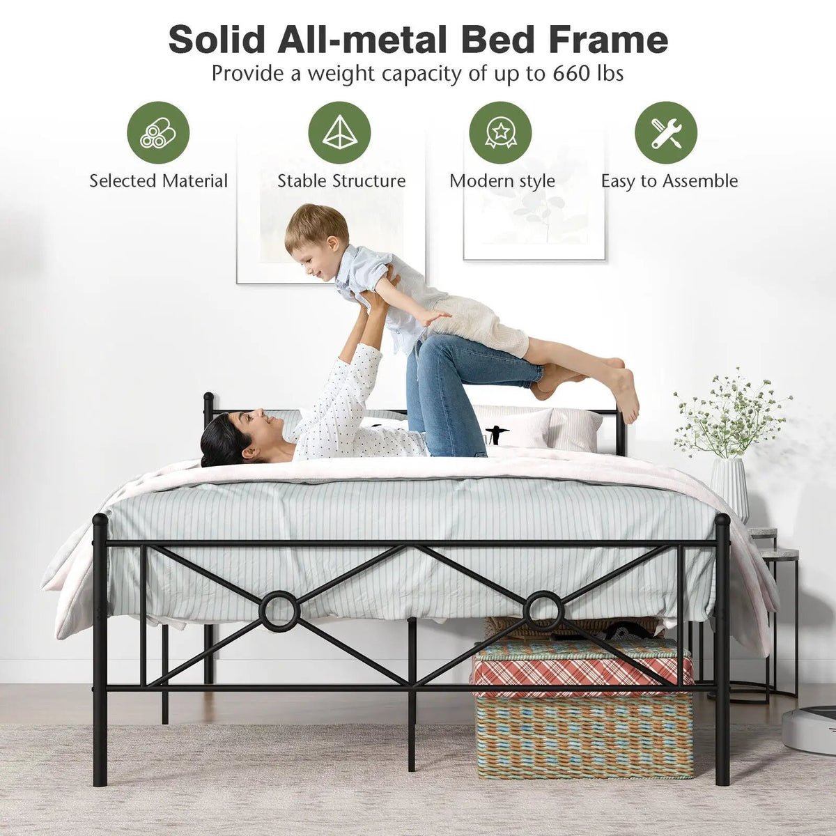 Full/Queen Size Metal Platform Bed Frame with Headboard and Footboard, photo 7 of 9