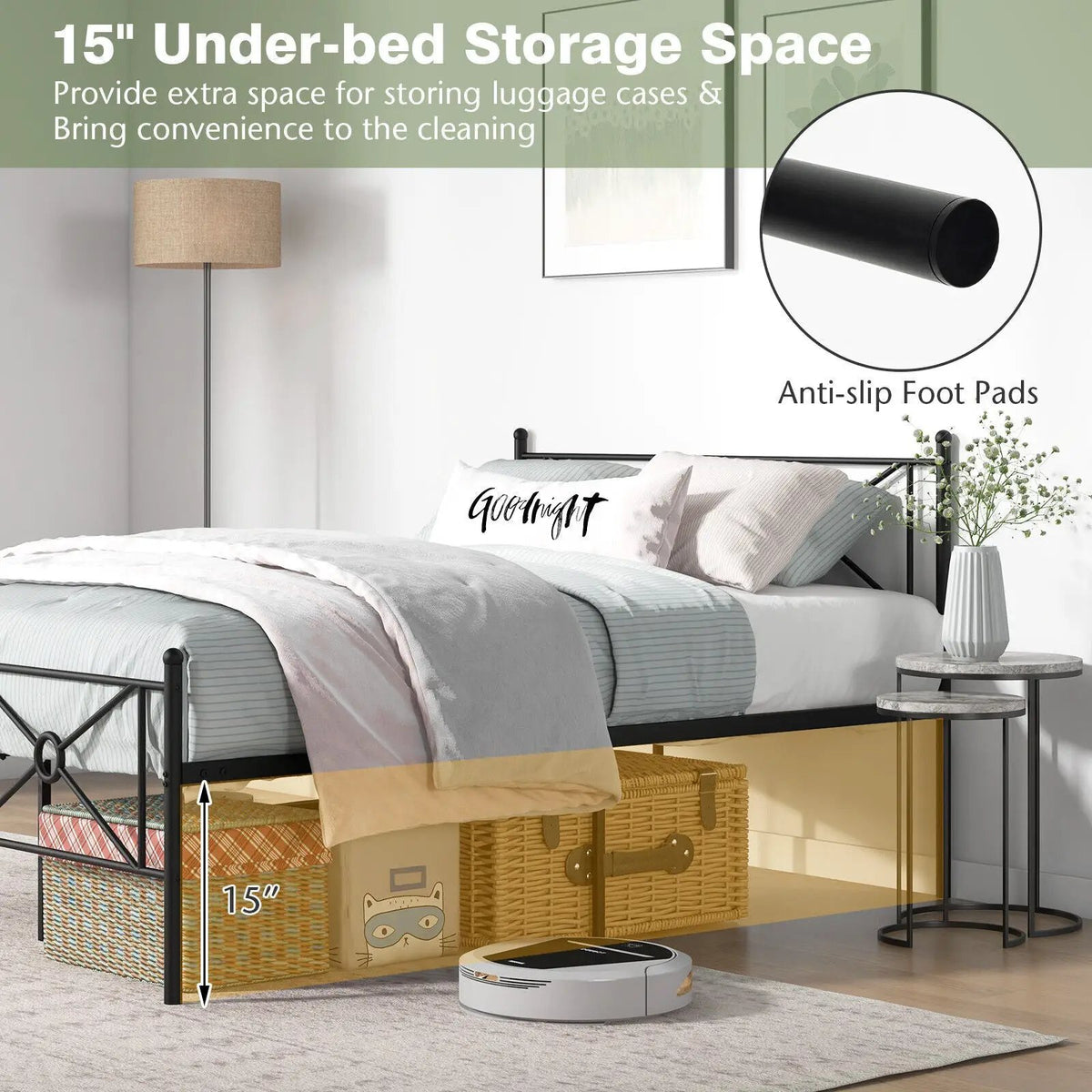 Full/Queen Size Metal Platform Bed Frame with Headboard and Footboard, photo 8 of 9