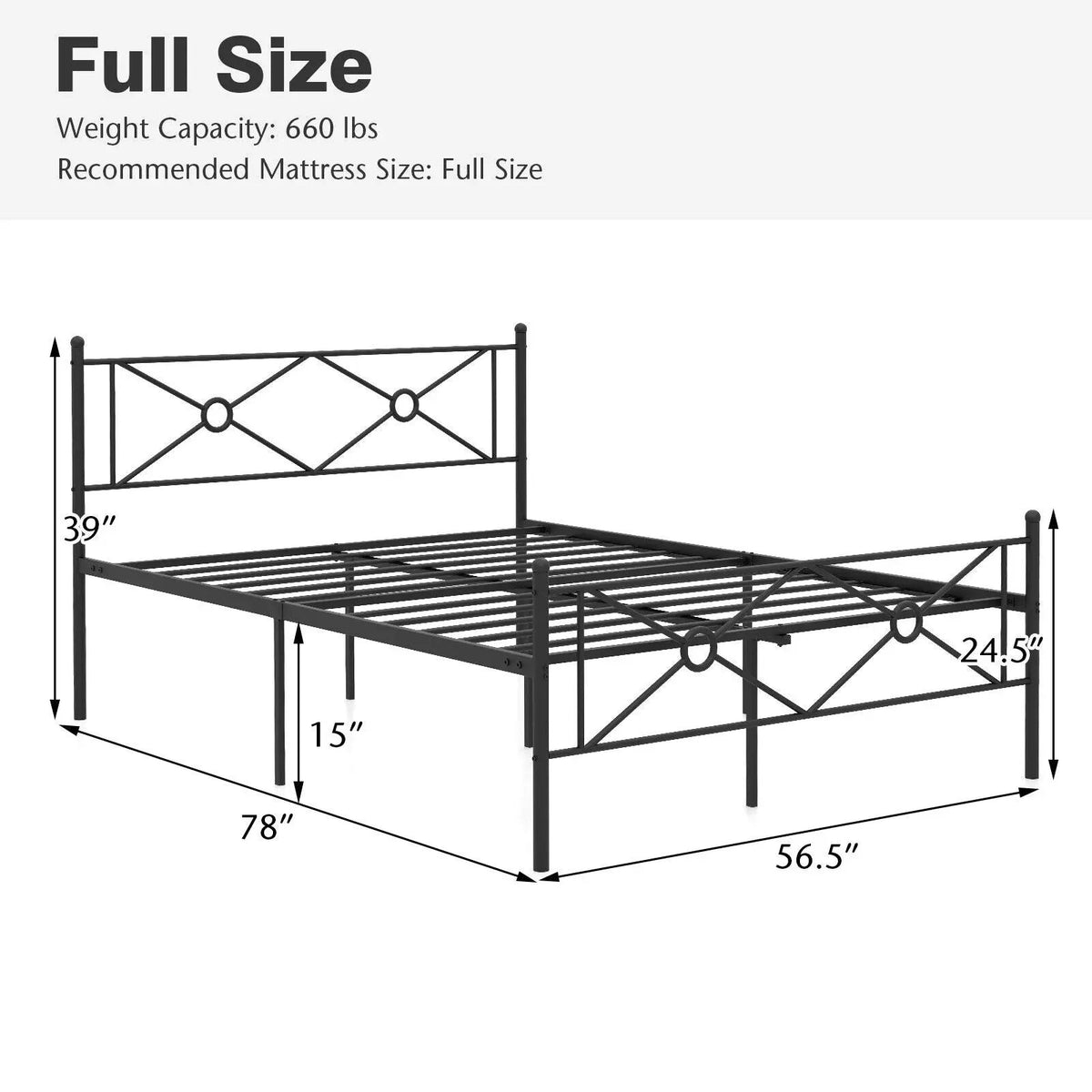 Full/Queen Size Metal Platform Bed Frame with Headboard and Footboard, photo 5 of 9