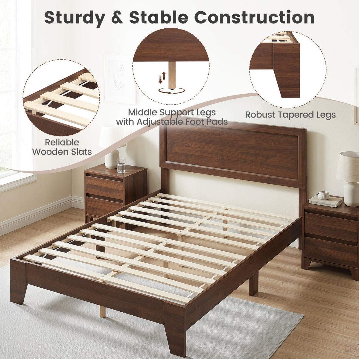 Full Size Platform Bed Frame with Headboard - No Box Spring, photo 14 of 16