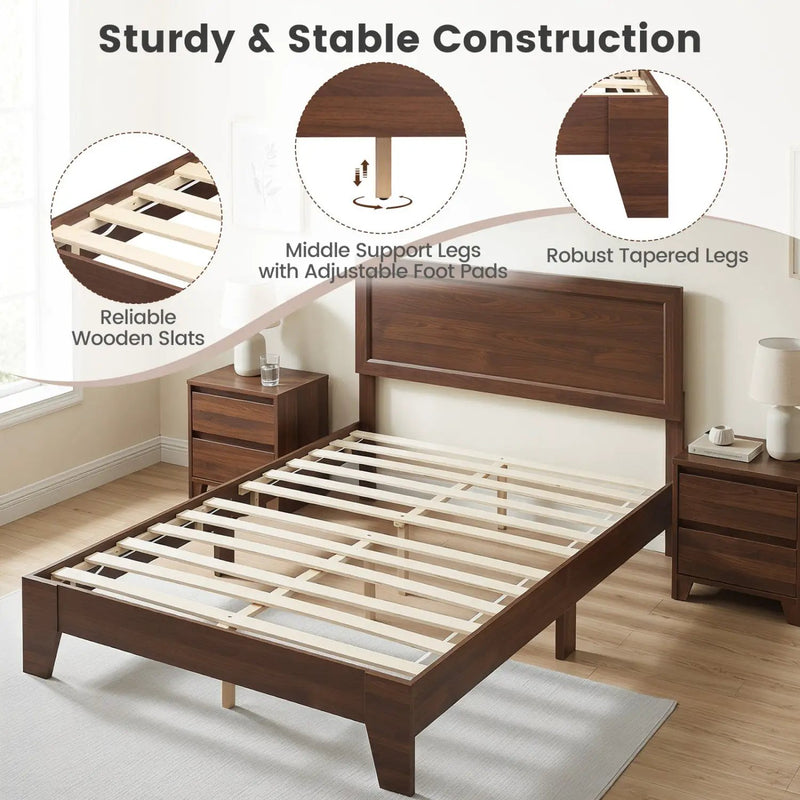 Full Size Platform Bed Frame with Headboard - No Box Spring by DirectDeals