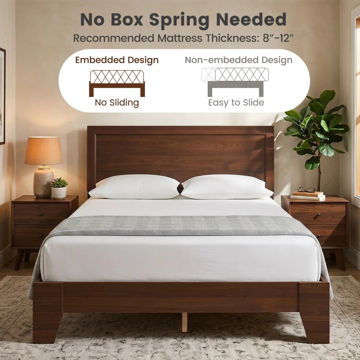 Full Size Platform Bed Frame with Headboard - No Box Spring by DirectDeals