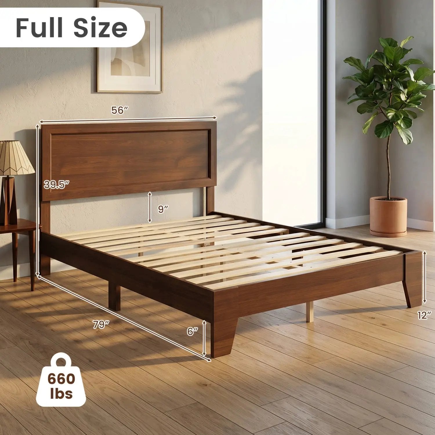 Full Size Platform Bed Frame with Headboard - No Box Spring by DirectDeals