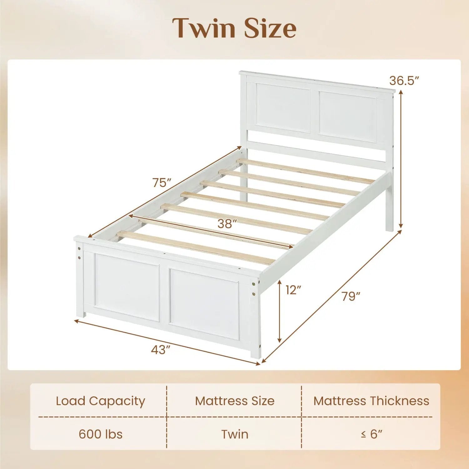 Twin Size Platform Bed Frame with Headboard by DirectDeals