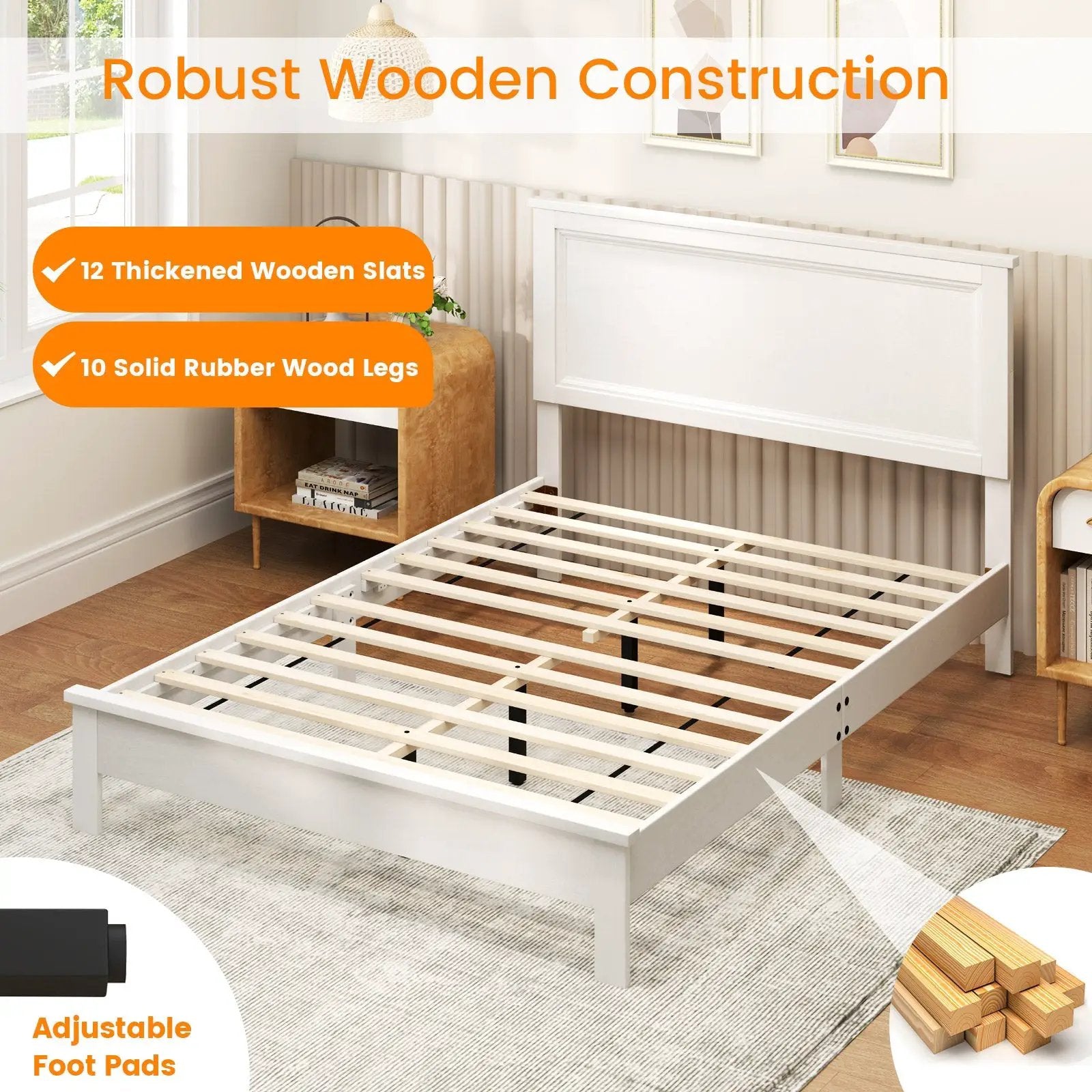 Full Size Platform Slat Bed Frame with High Headboard by DirectDeals