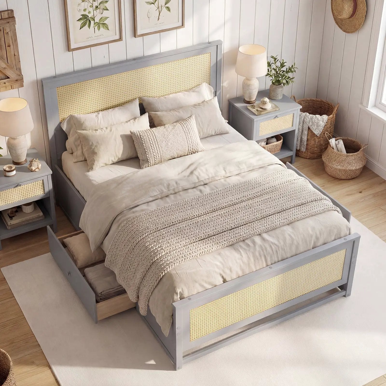 Full Size Rattan Bed Frame with Storage Drawers by DirectDeals