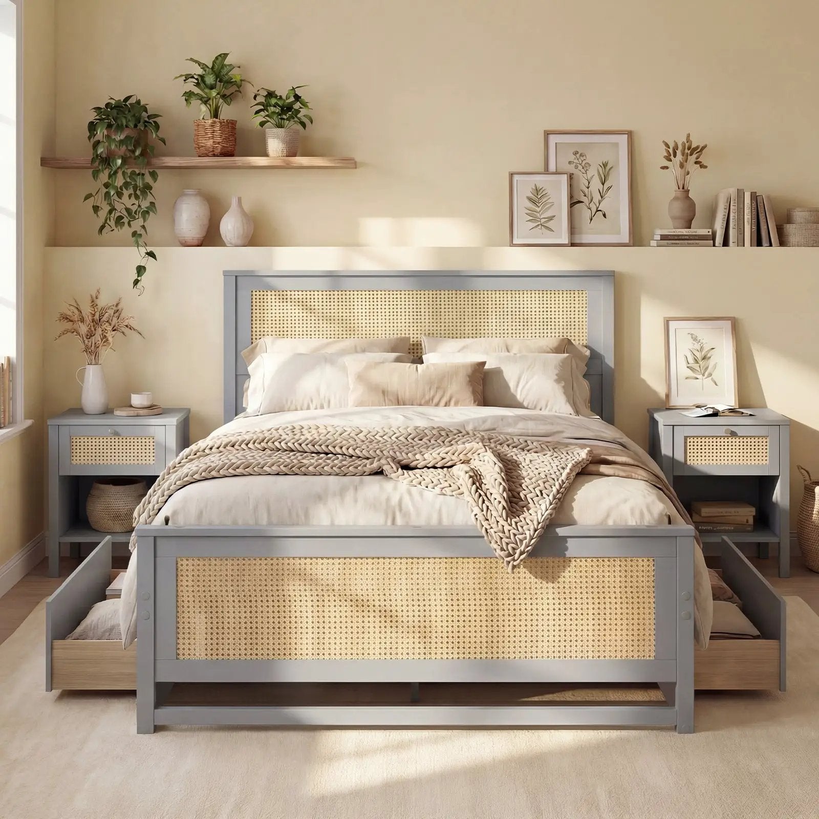 Full Size Rattan Bed Frame with Storage Drawers by DirectDeals