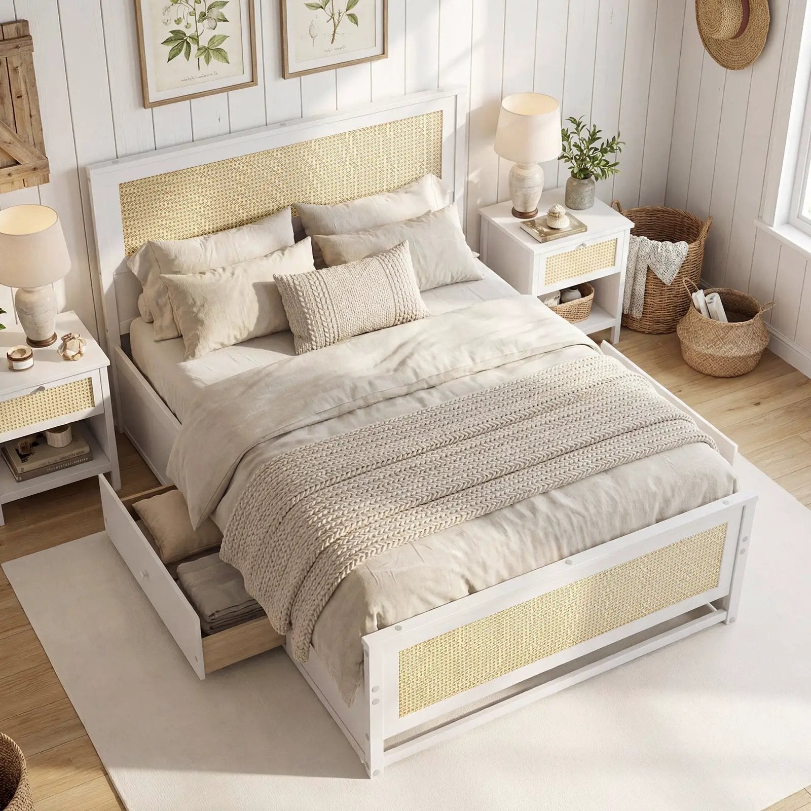Full Size Rattan Bed Frame with Storage Drawers by DirectDeals