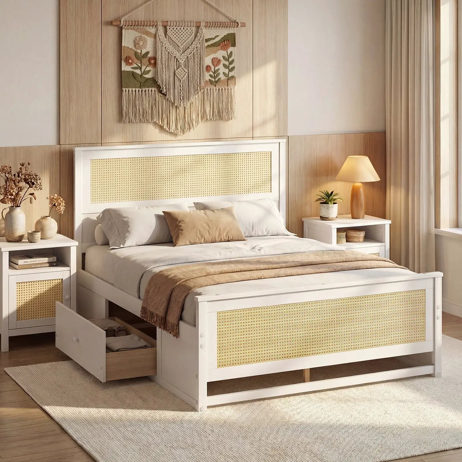 Full Size Rattan Bed Frame with Storage Drawers by DirectDeals