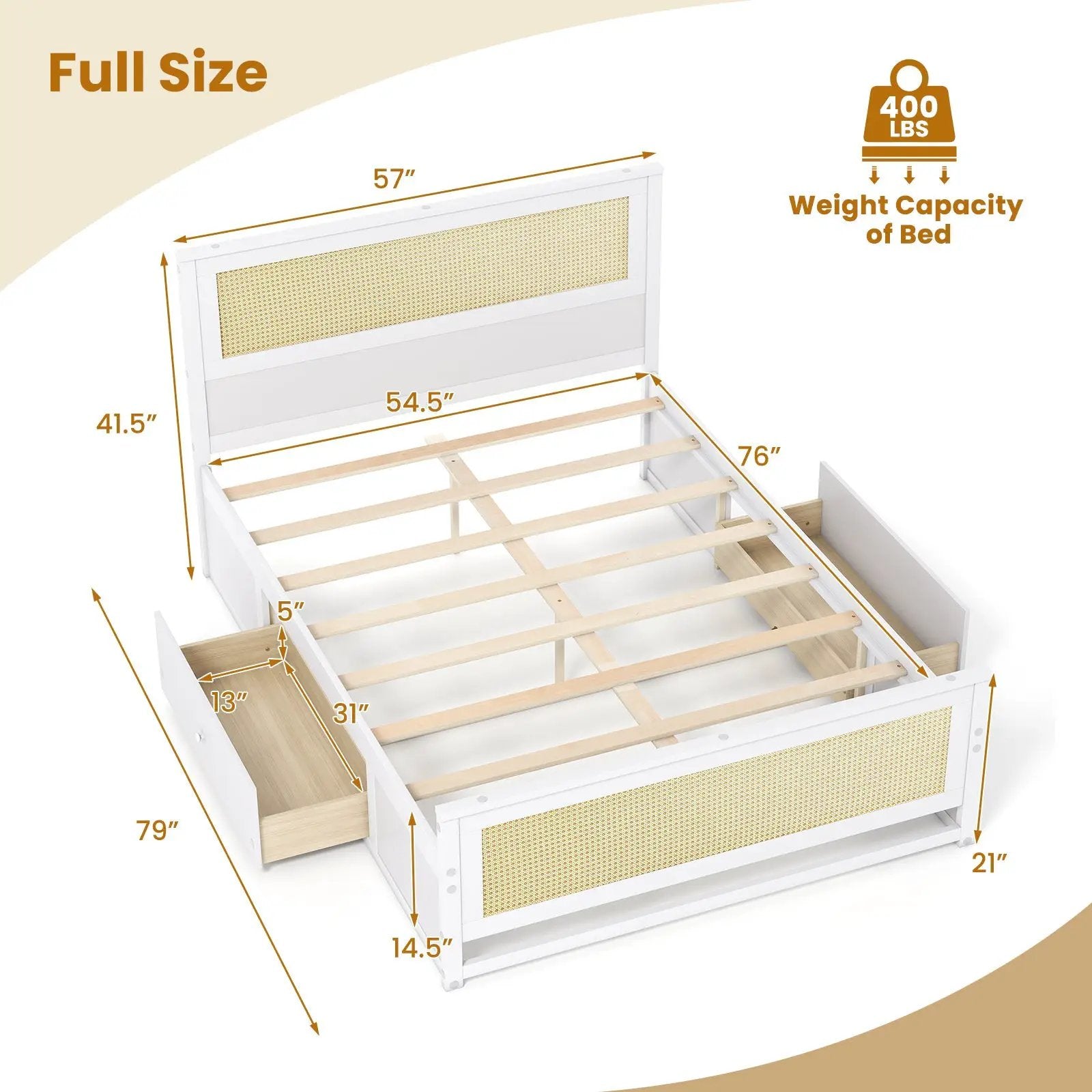Full Size Rattan Bed Frame with Storage Drawers by DirectDeals