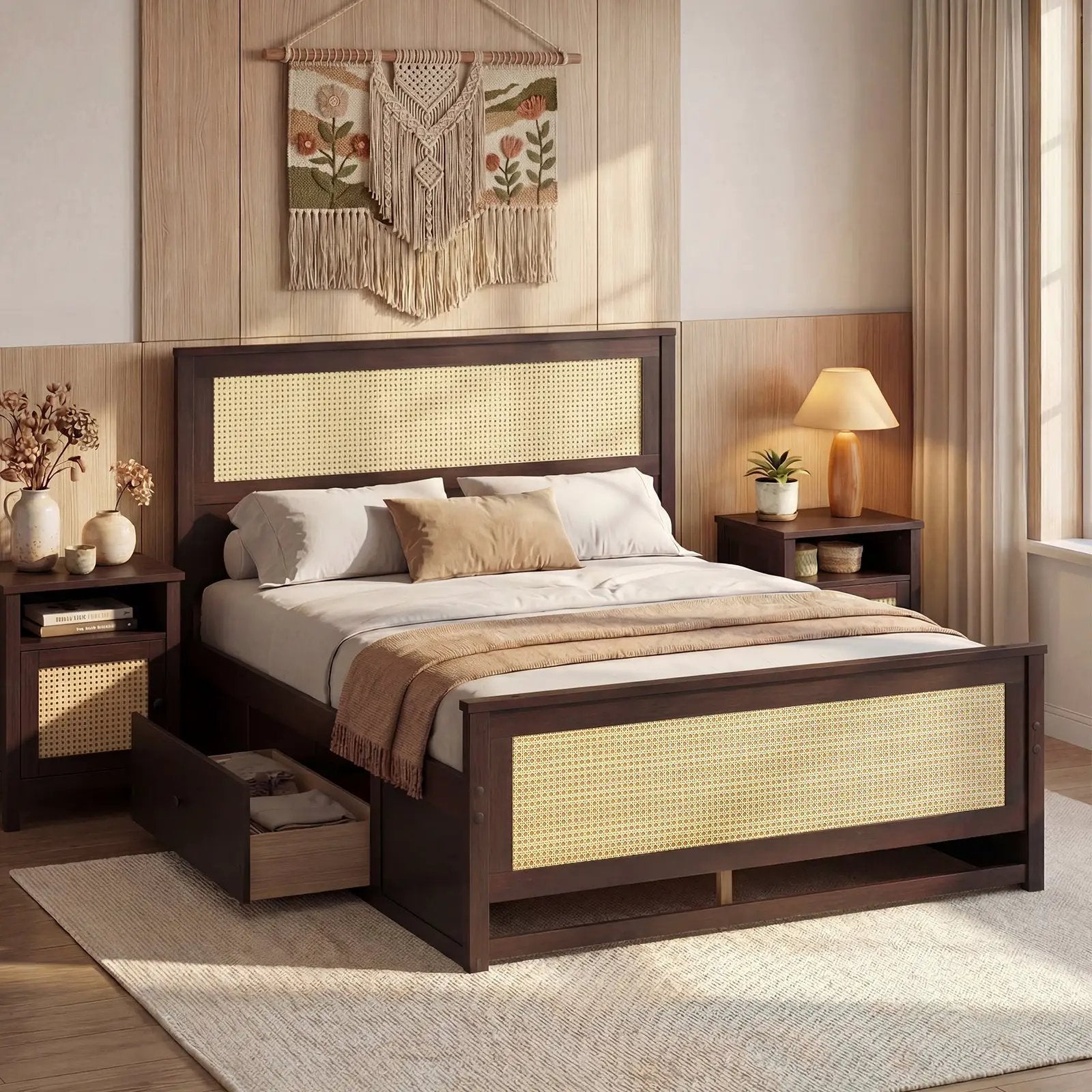 Full Size Rattan Bed Frame with Storage Drawers by DirectDeals
