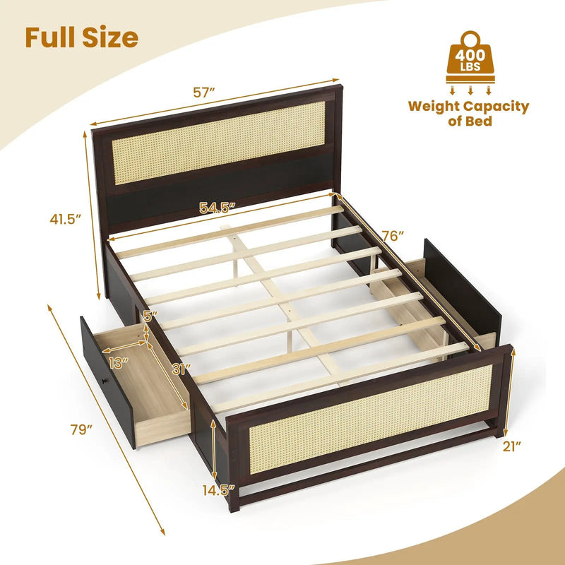 Full Size Rattan Bed Frame with Storage Drawers by DirectDeals