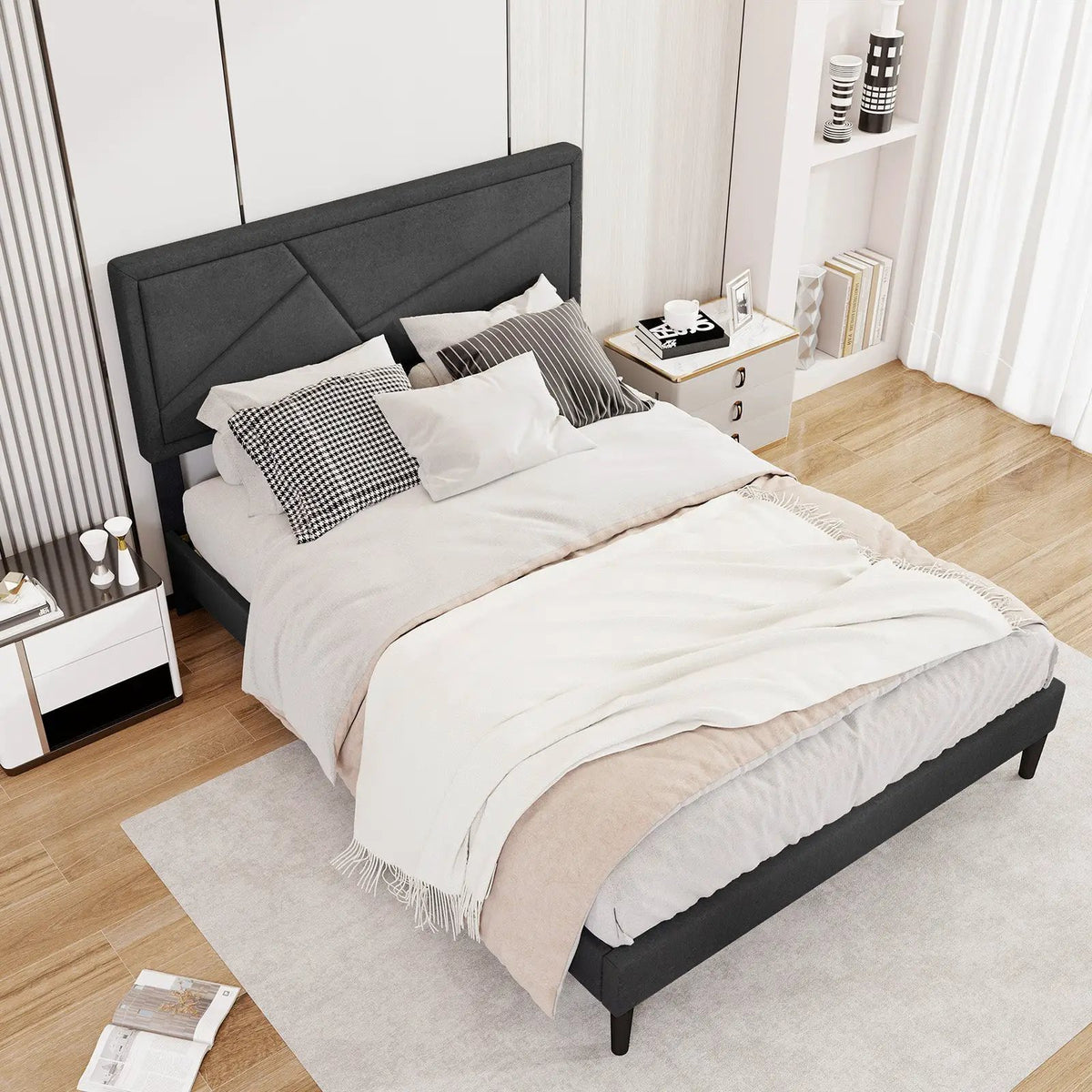 Twin/Full/Queen Size Upholstered Platform Bed Frame with High Headboard, photo 2 of 10