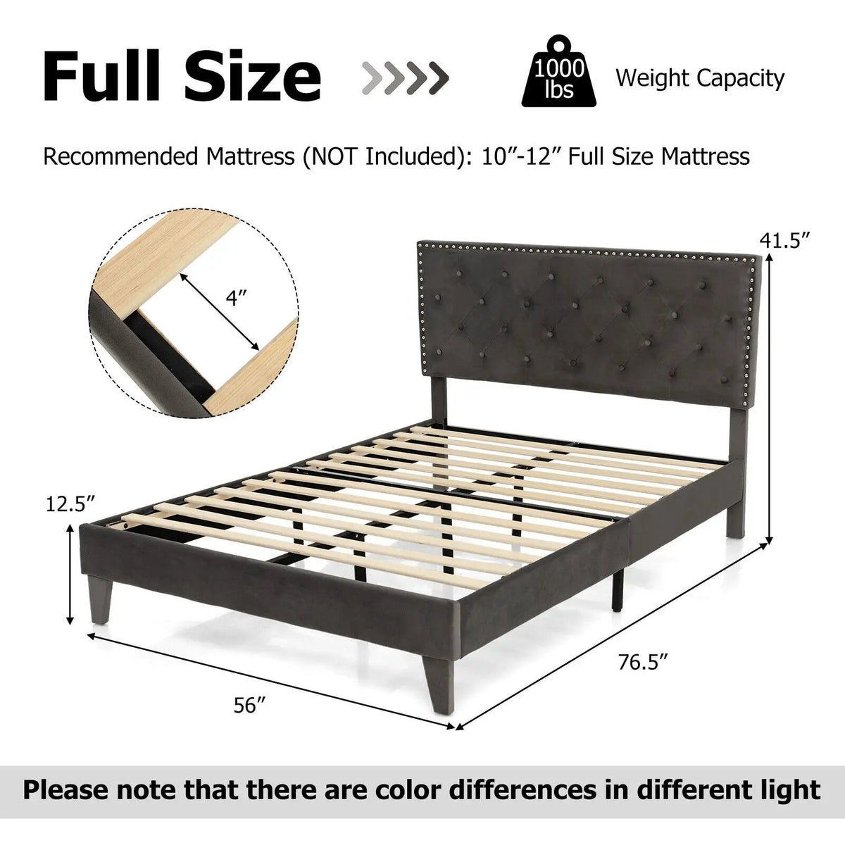 Full/Queen Size Upholstered Platform Bed with Tufted Headboard, photo 5 of 9
