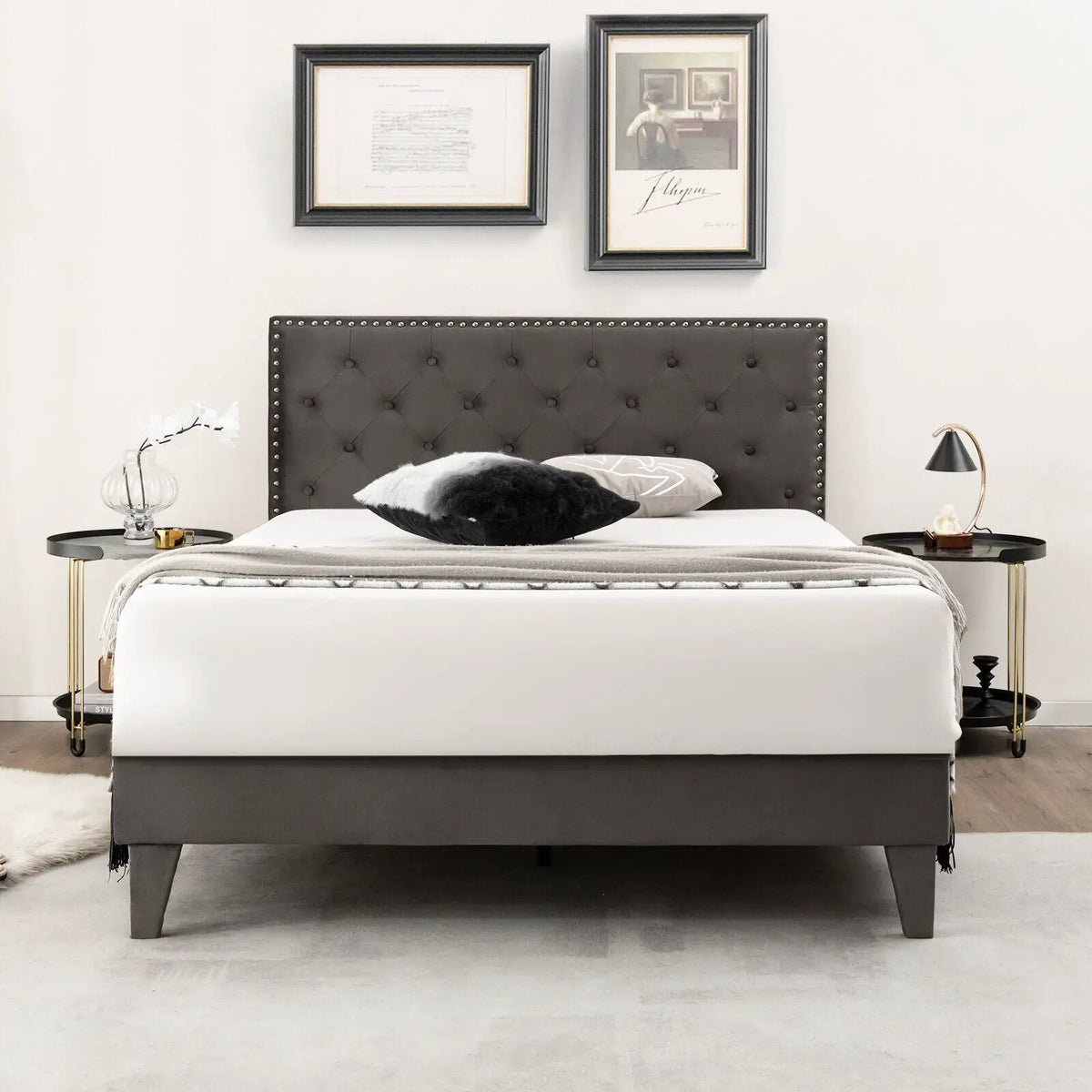 Full/Queen Size Upholstered Platform Bed with Tufted Headboard, photo 6 of 9