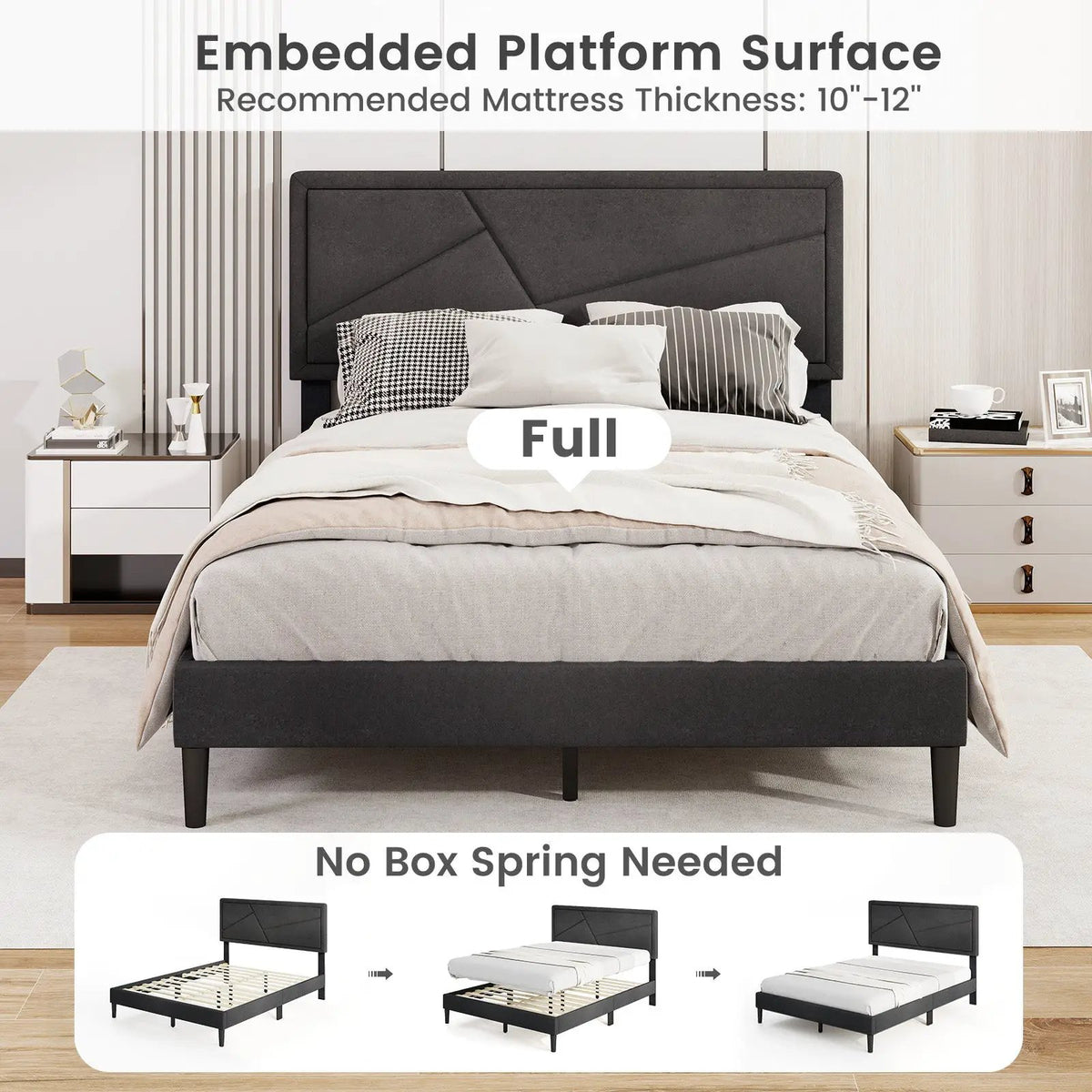 Twin/Full/Queen Size Upholstered Platform Bed Frame with High Headboard, photo 7 of 10