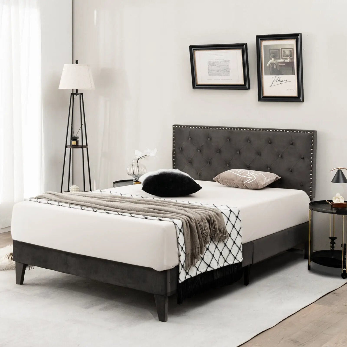 Full/Queen Size Upholstered Platform Bed with Tufted Headboard, photo 7 of 9