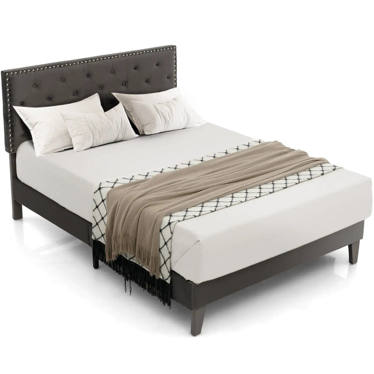 Full/Queen Size Upholstered Platform Bed with Tufted Headboard, photo 4 of 9