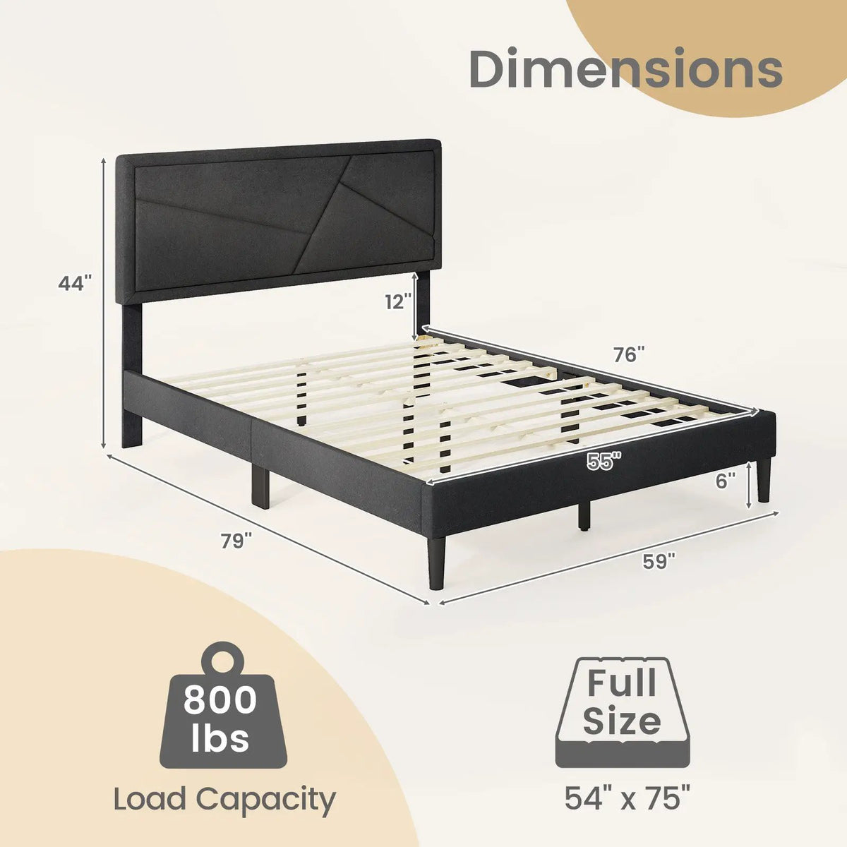 Twin/Full/Queen Size Upholstered Platform Bed Frame with High Headboard, photo 4 of 10
