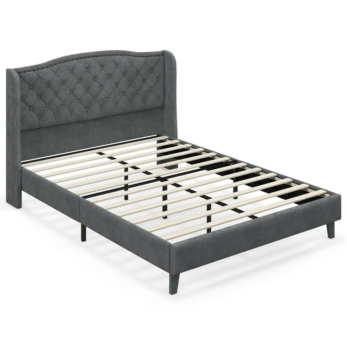 Full/Queen Size Upholstered Platform Bed Frame with Button Tufted Headboard, photo 9 of 9