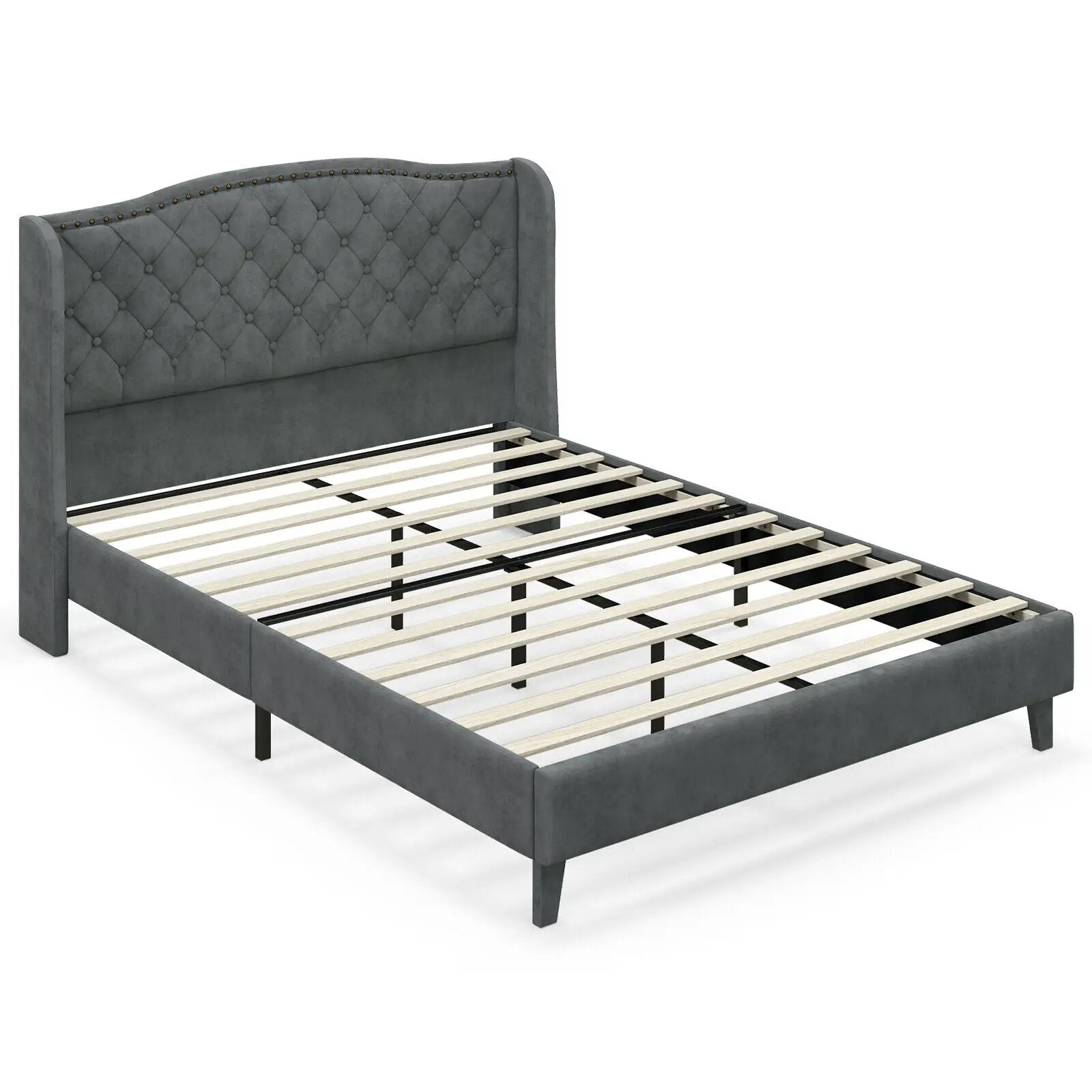 Full/Queen Size Upholstered Platform Bed Frame with Button Tufted Headboard by DirectDeals