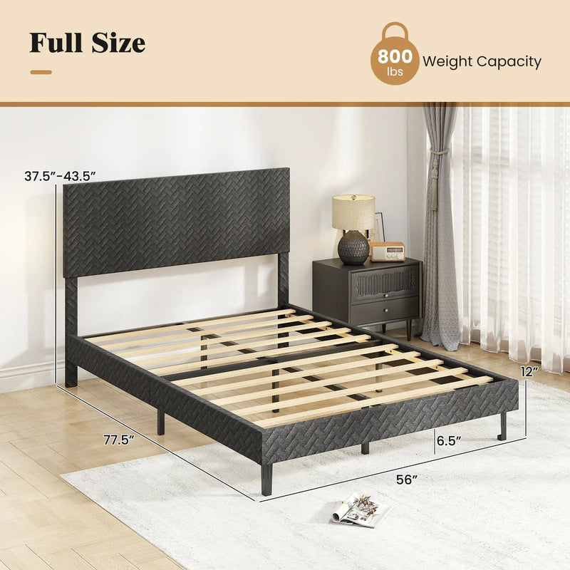 Twin/Full/Queen Size Velvet Bed Frame Upholstered Platform Bed with Chevron Headboard Gray by DirectDeals