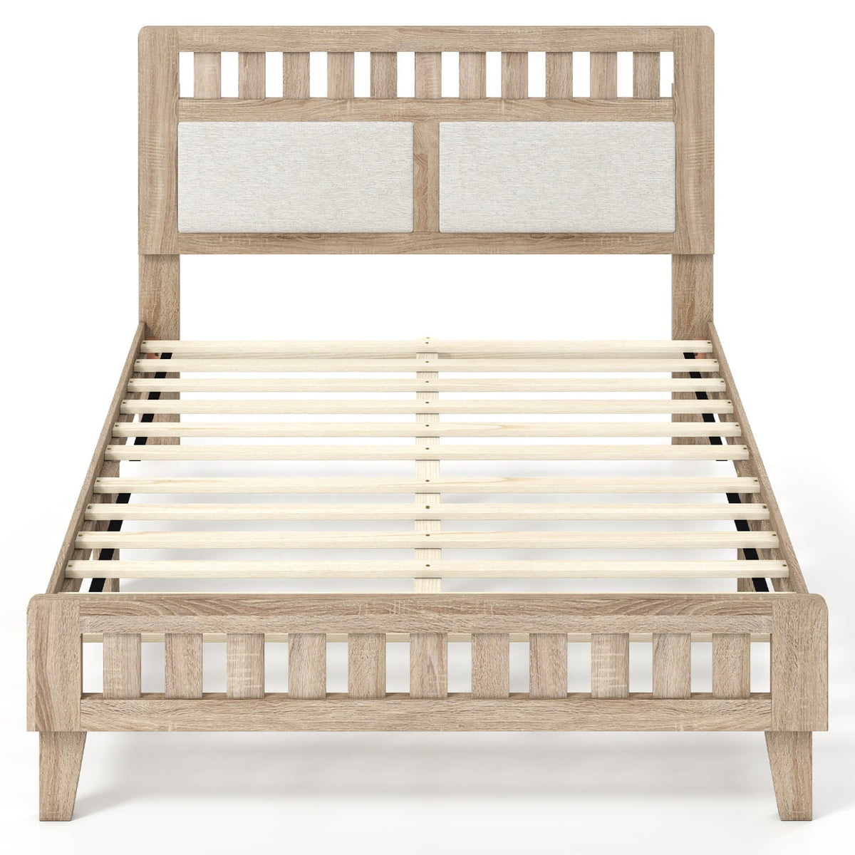Twin Size Wood Bed Frame with Upholstered Headboard Mid Century Style, photo 2 of 16