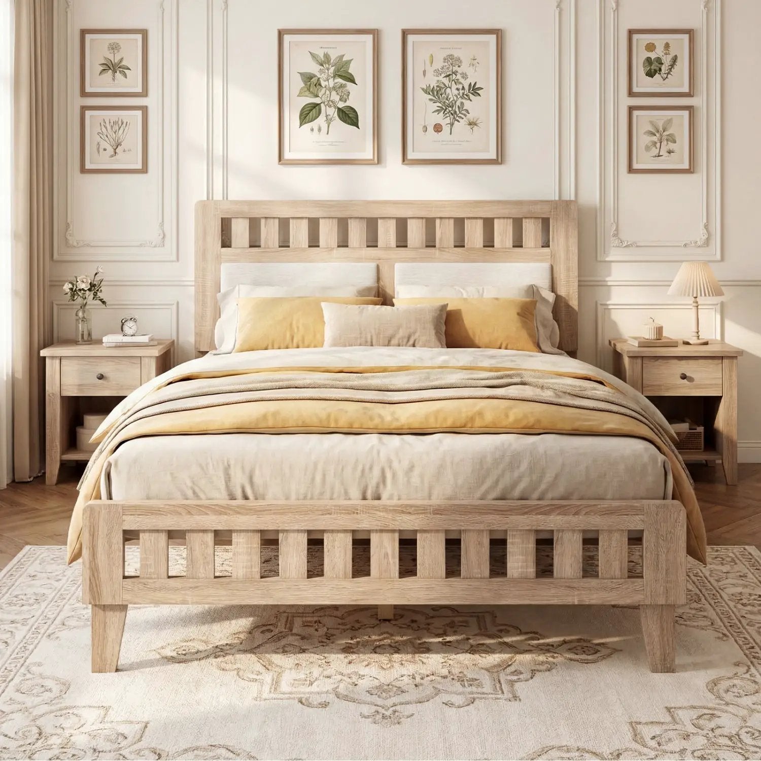 Twin Size Wood Bed Frame with Upholstered Headboard Mid Century Style by DirectDeals