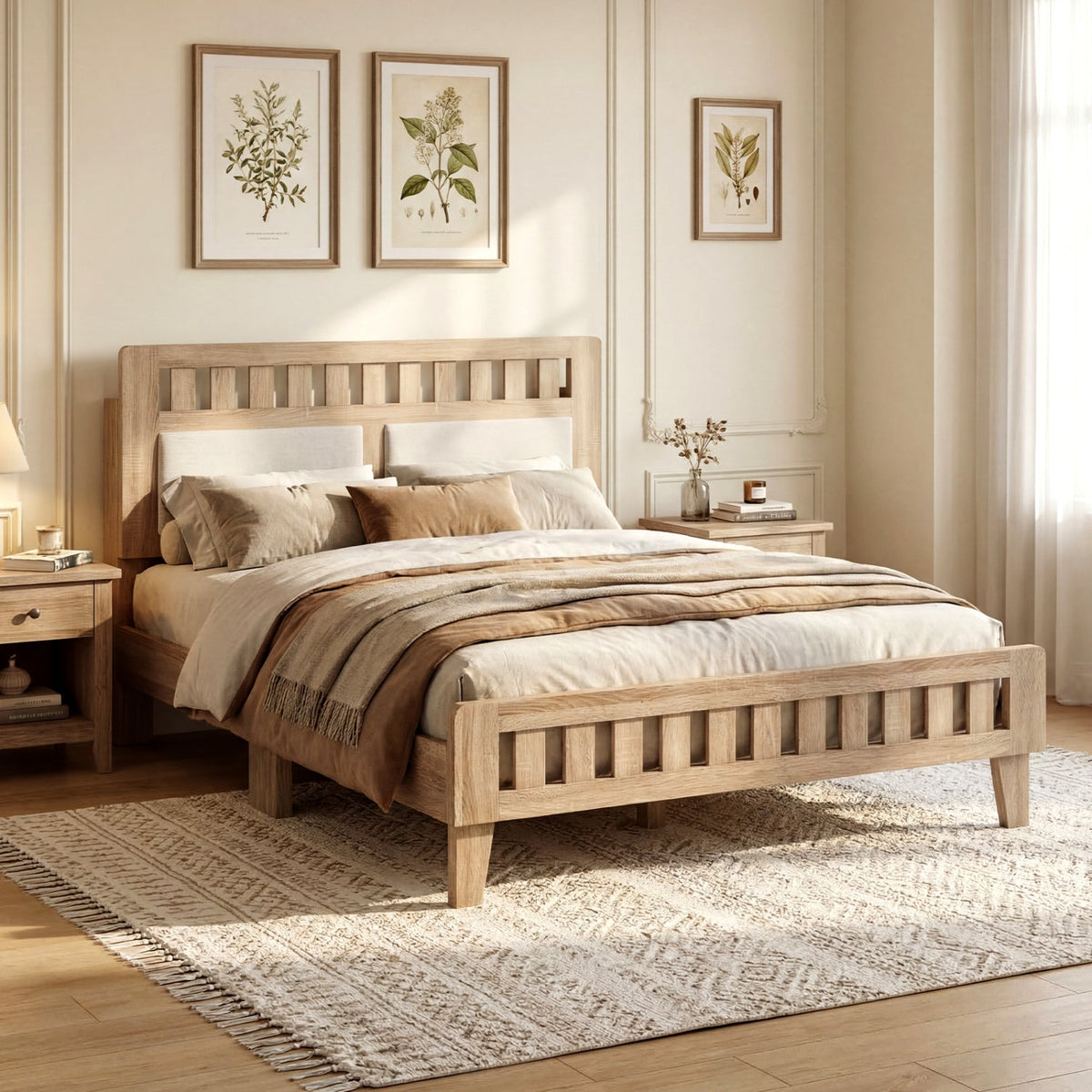 Twin Size Wood Bed Frame with Upholstered Headboard Mid Century Style, photo 12 of 16