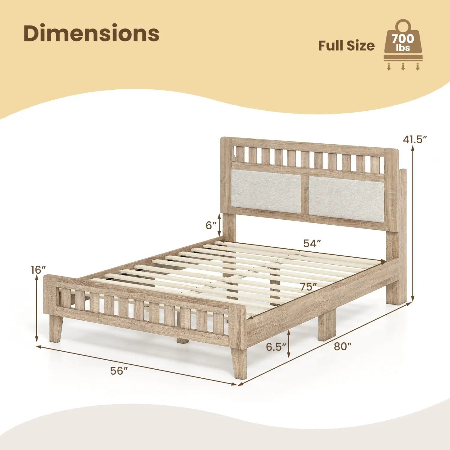 Twin Size Wood Bed Frame with Upholstered Headboard Mid Century Style by DirectDeals