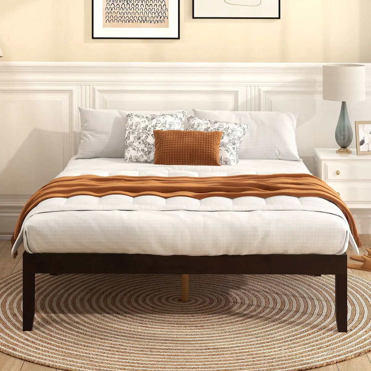 Full Size Wood Bed Frame with Wooden Slats Support and Rubber Wood Legs, photo 5 of 9