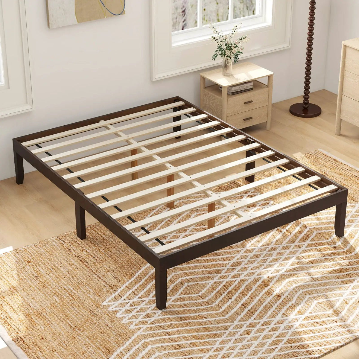 Full Size Wood Bed Frame with Wooden Slats Support and Rubber Wood Legs, photo 6 of 9