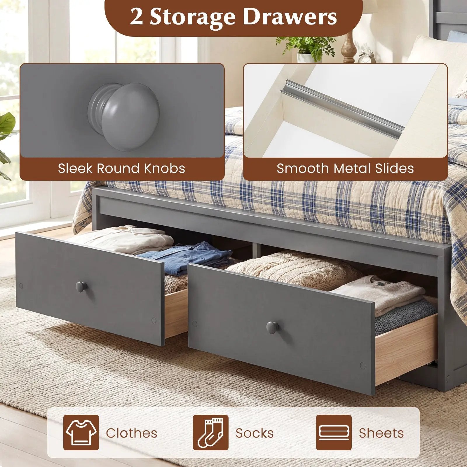 Full Size Wooden Platform Bed Frame with Storage Drawers by DirectDeals