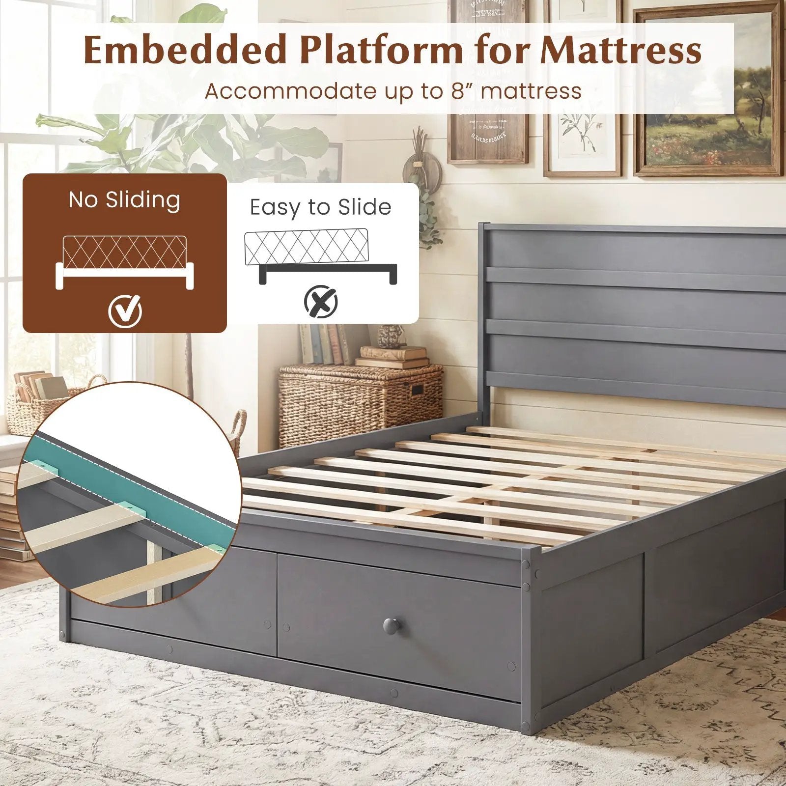 Full Size Wooden Platform Bed Frame with Storage Drawers by DirectDeals
