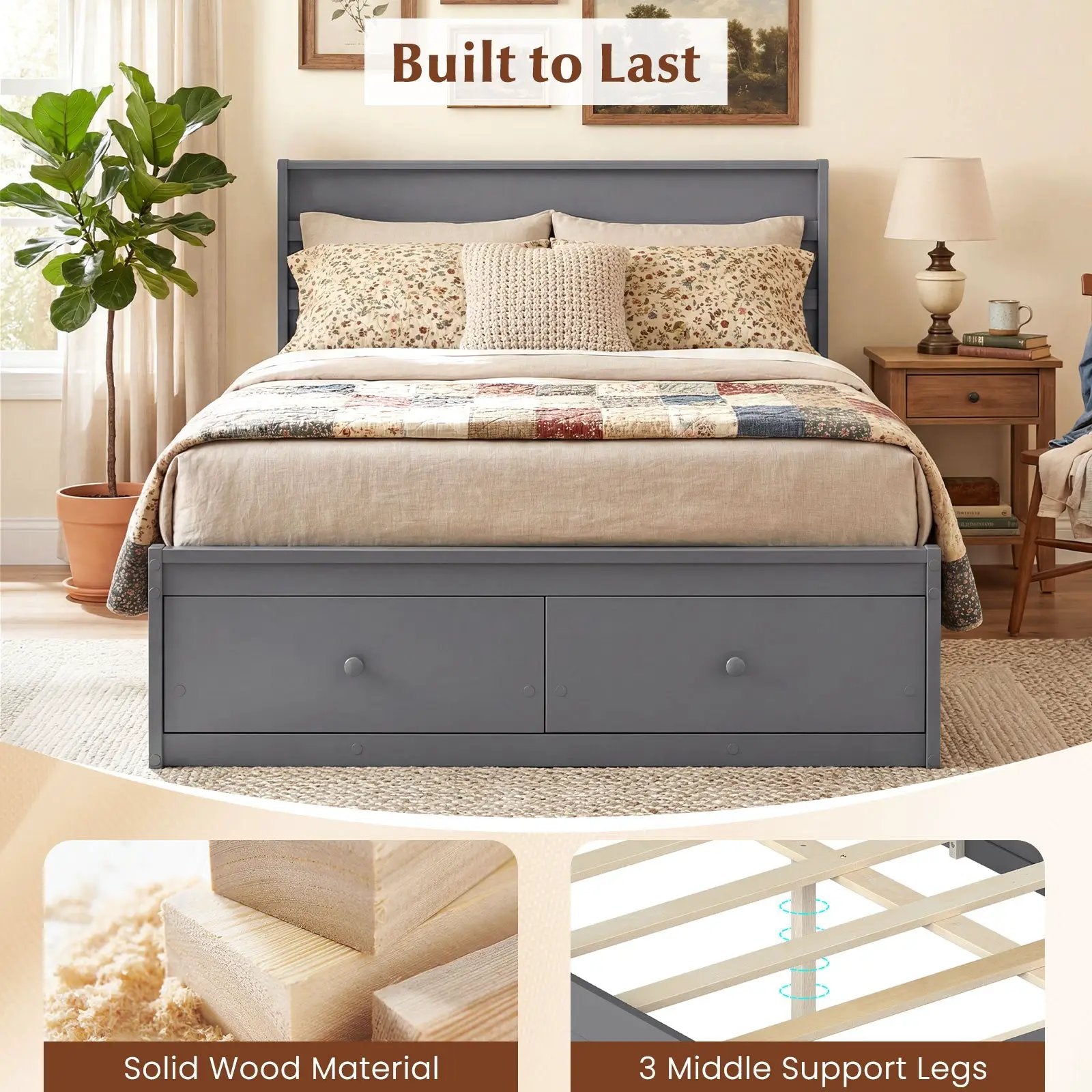 Full Size Wooden Platform Bed Frame with Storage Drawers by DirectDeals
