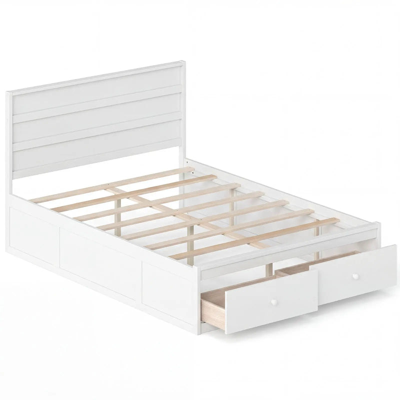 Full Size Wooden Platform Bed Frame with Storage Drawers by DirectDeals