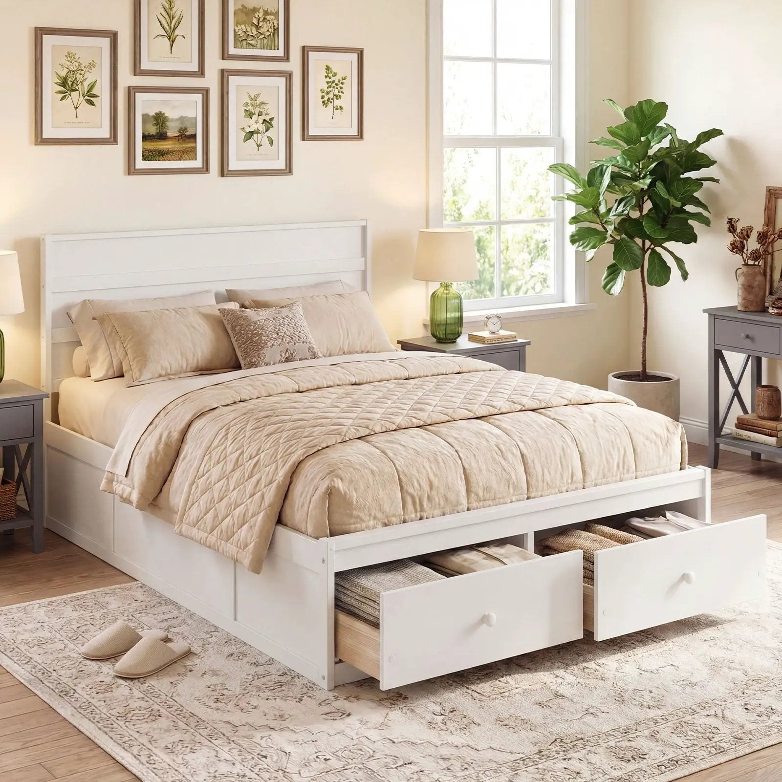 Full Size Wooden Platform Bed Frame with Storage Drawers by DirectDeals