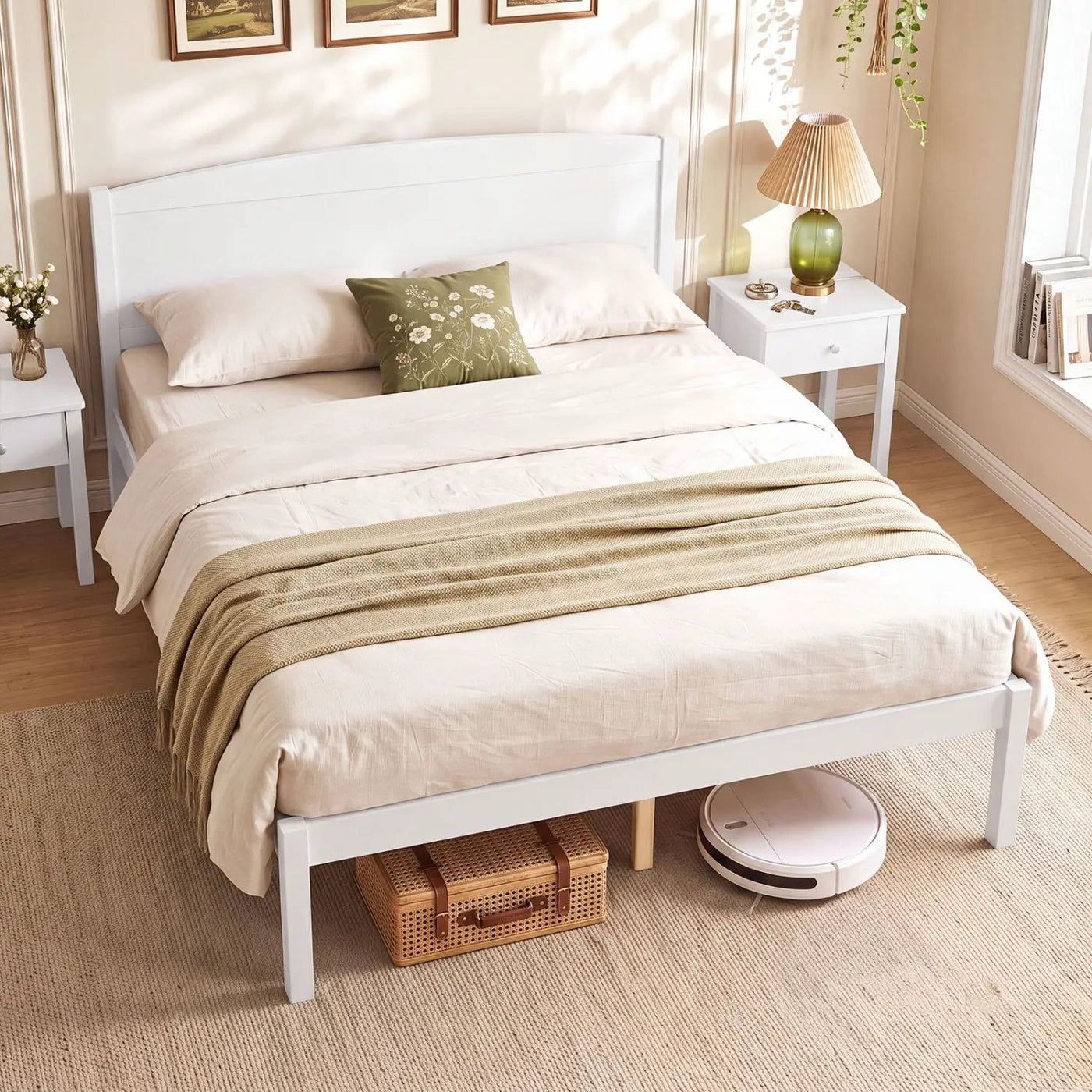 Full Size Wooden Platform Bed Frame with Curved Headboard by DirectDeals